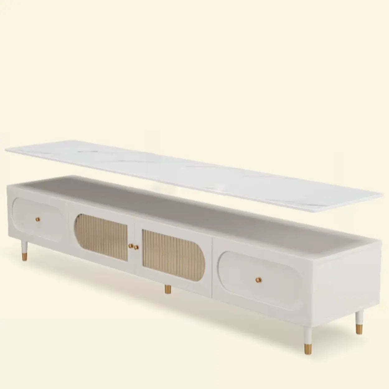 White Stone Shelf Long Rectangle TV Stand