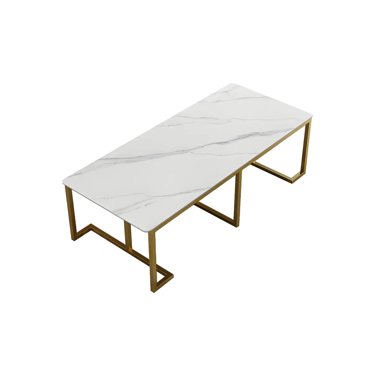 White Stone Gold Metal-Base Conference Table for 10 — Gold / Without Chairs