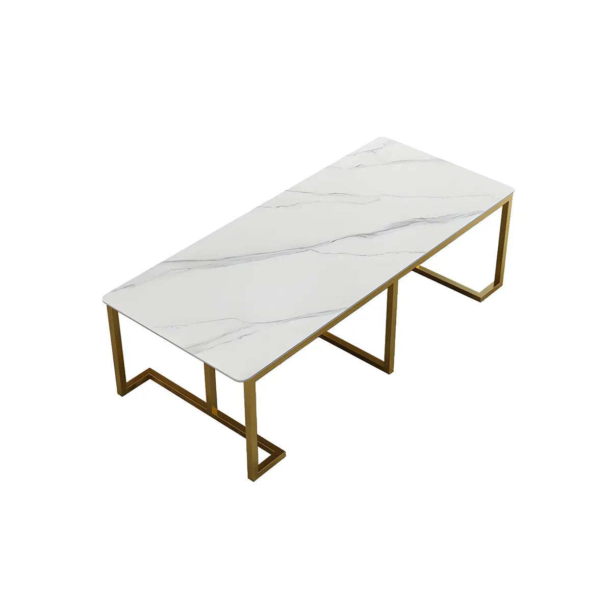 White Stone Gold Metal-Base Conference Table for 10 — Gold / Without Chairs
