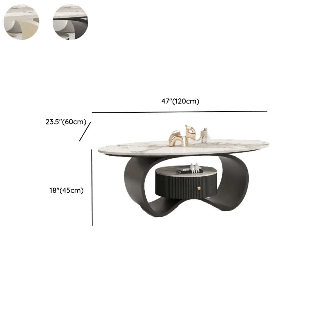 White Stone Oval Coffee Table with Drawer