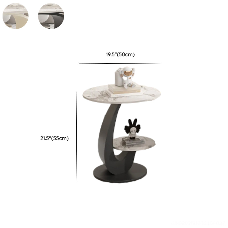 White Stone Oval Coffee Table with Drawer
