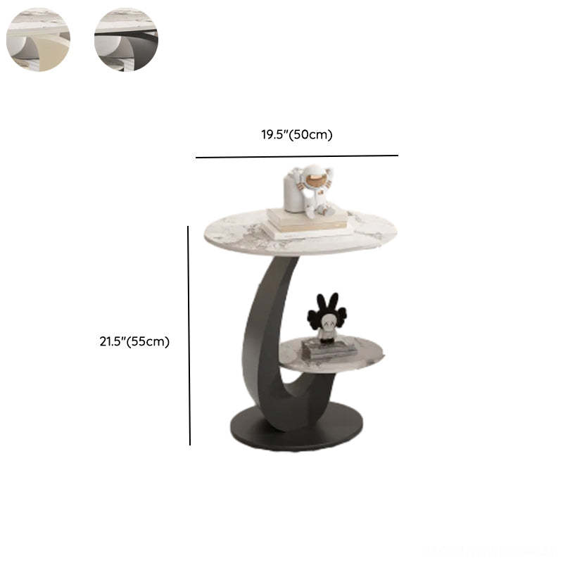 White Stone Oval Coffee Table with Drawer