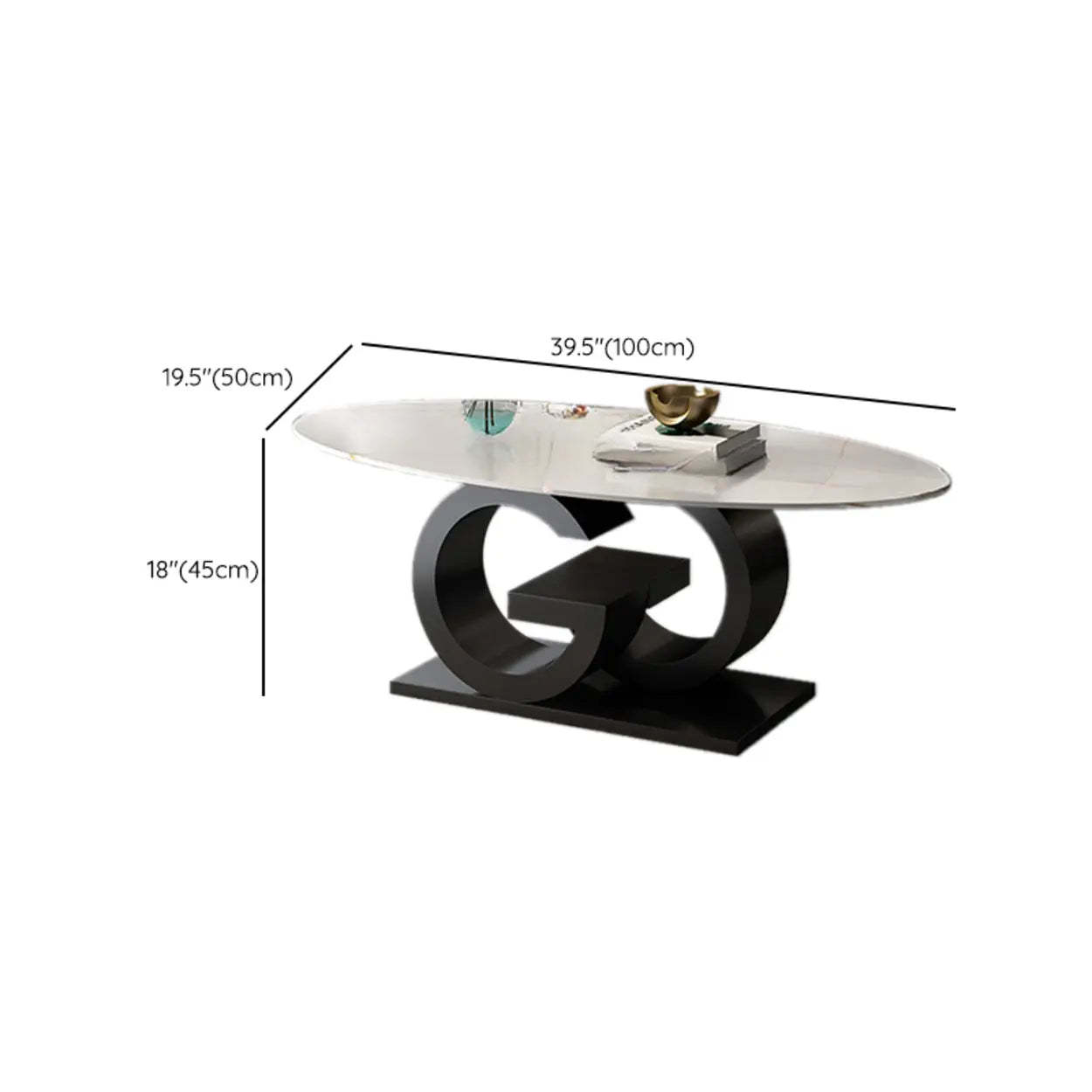 White Stone Oval Abstract Steel Coffee Table