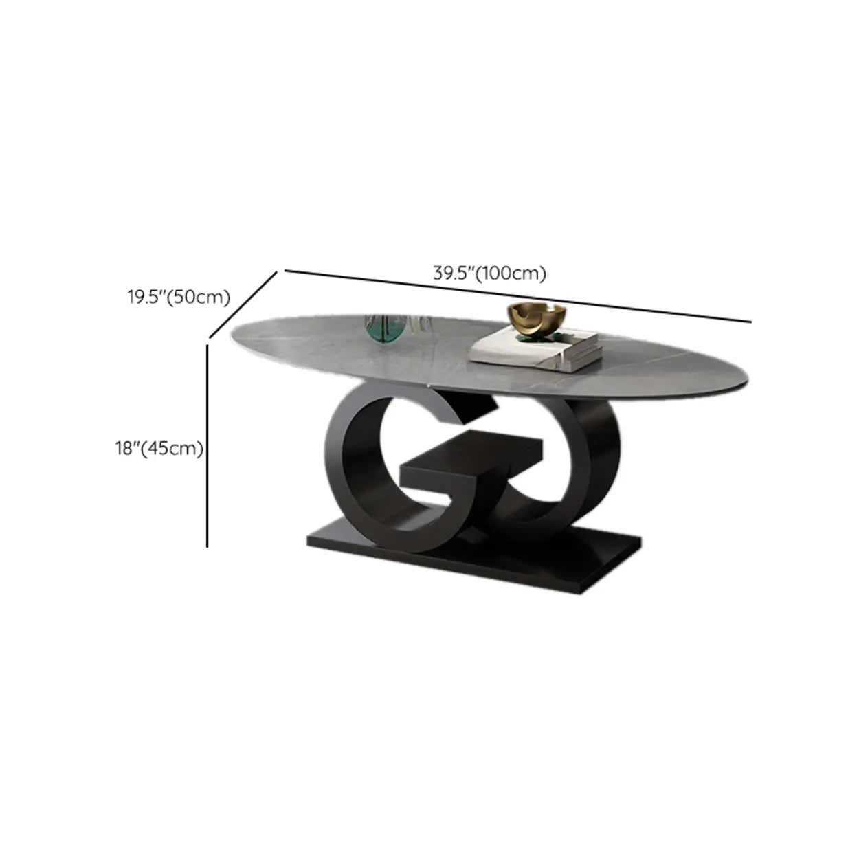 White Stone Oval Abstract Steel Coffee Table