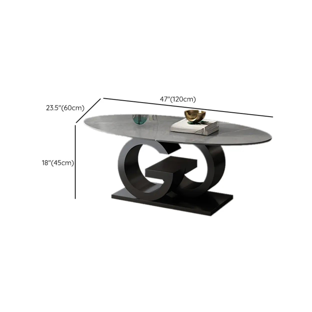 White Stone Oval Abstract Steel Coffee Table