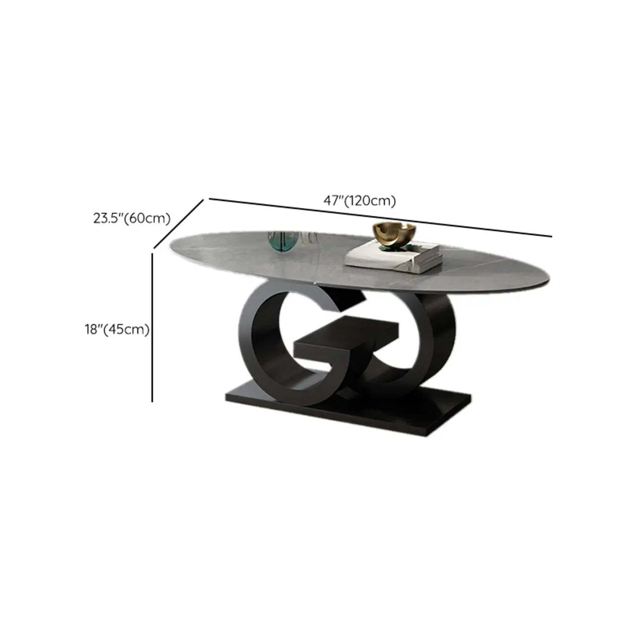 White Stone Oval Abstract Steel Coffee Table