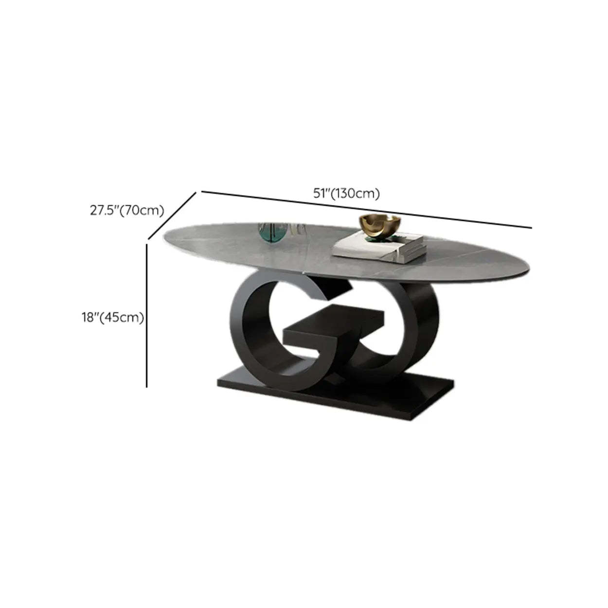 White Stone Oval Abstract Steel Coffee Table