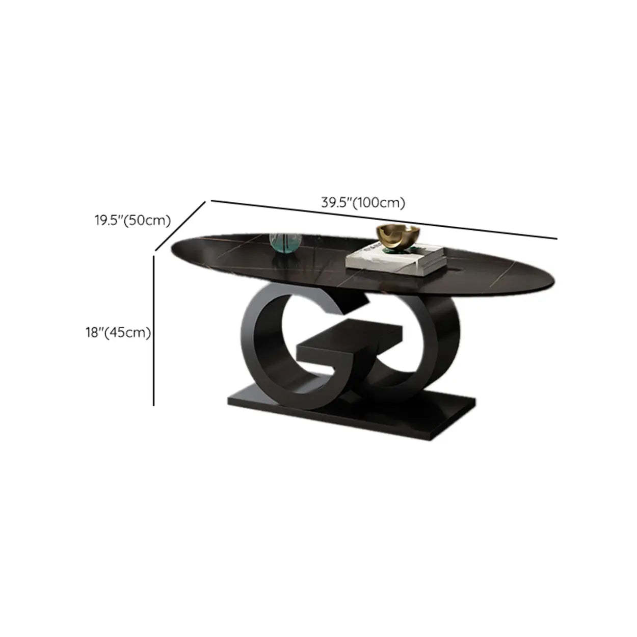 White Stone Oval Abstract Steel Coffee Table