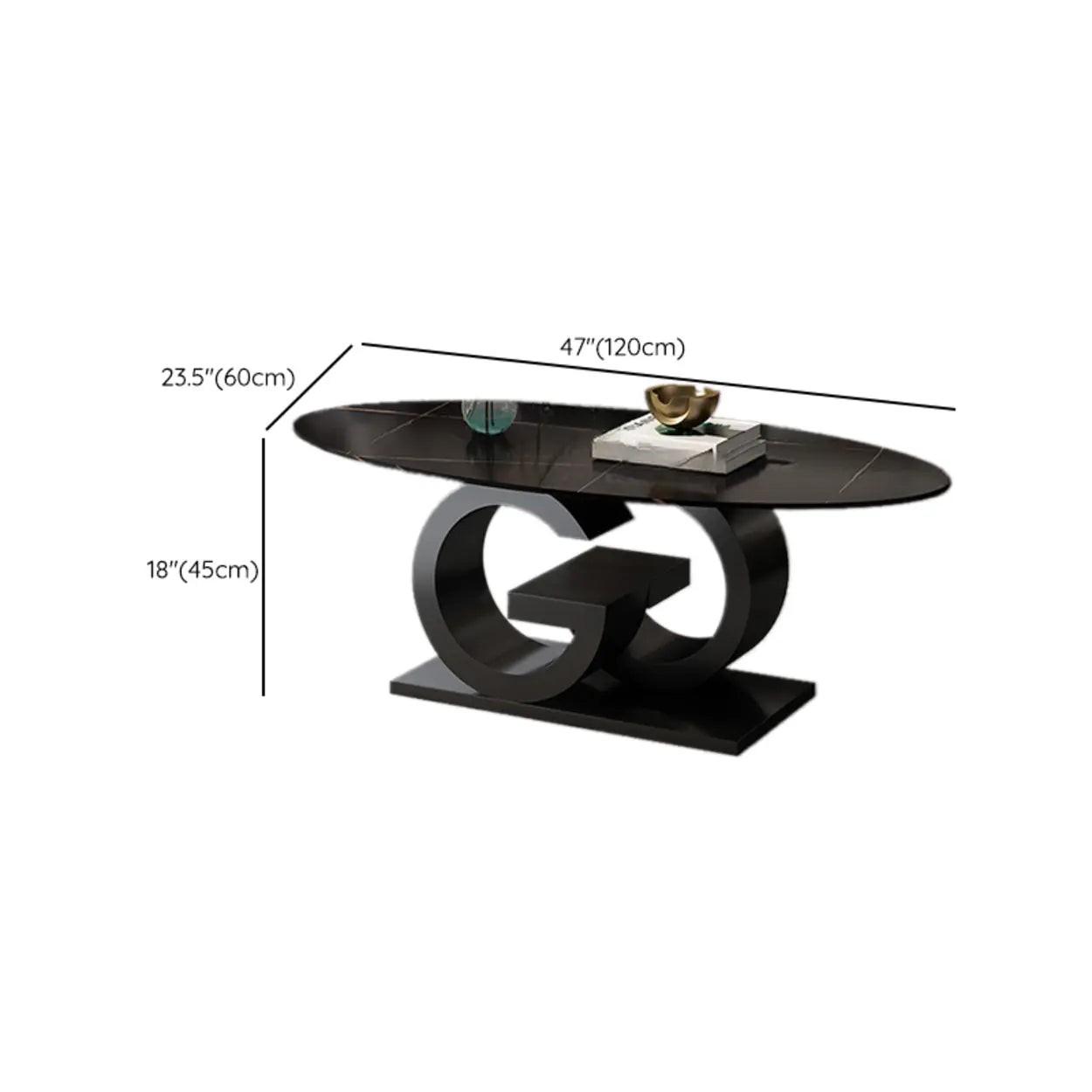 White Stone Oval Abstract Steel Coffee Table
