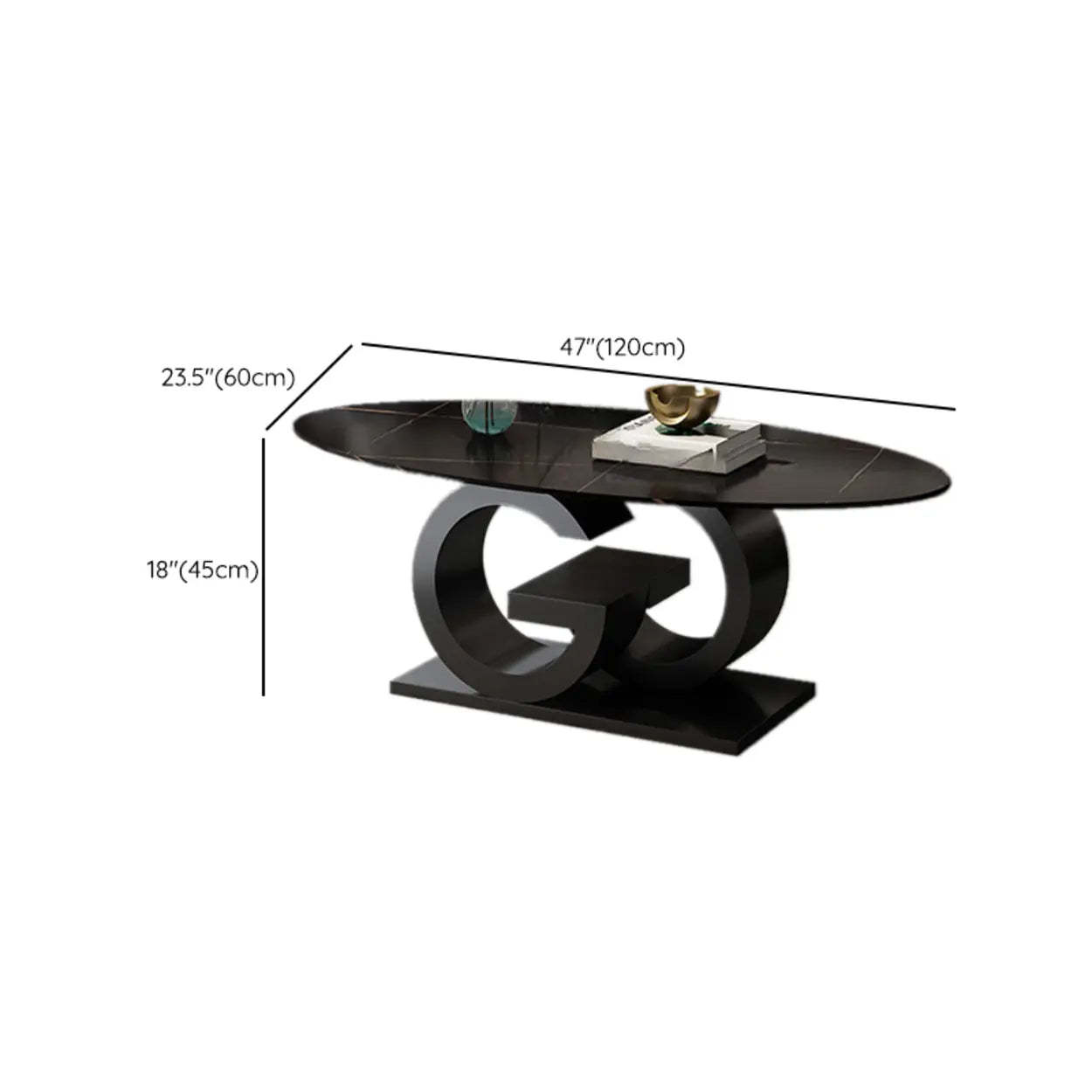 White Stone Oval Abstract Steel Coffee Table