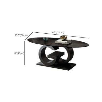 White Stone Oval Abstract Steel Coffee Table