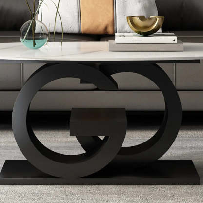 White Stone Oval Abstract Steel Coffee Table — Grey