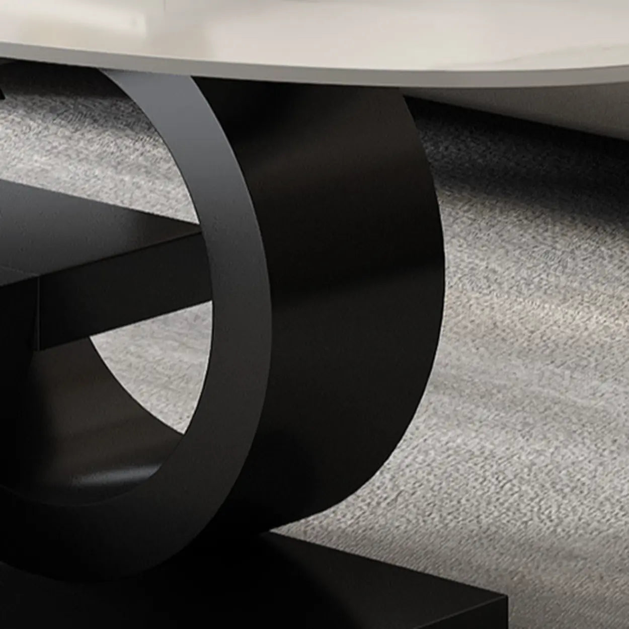White Stone Oval Abstract Steel Coffee Table — White