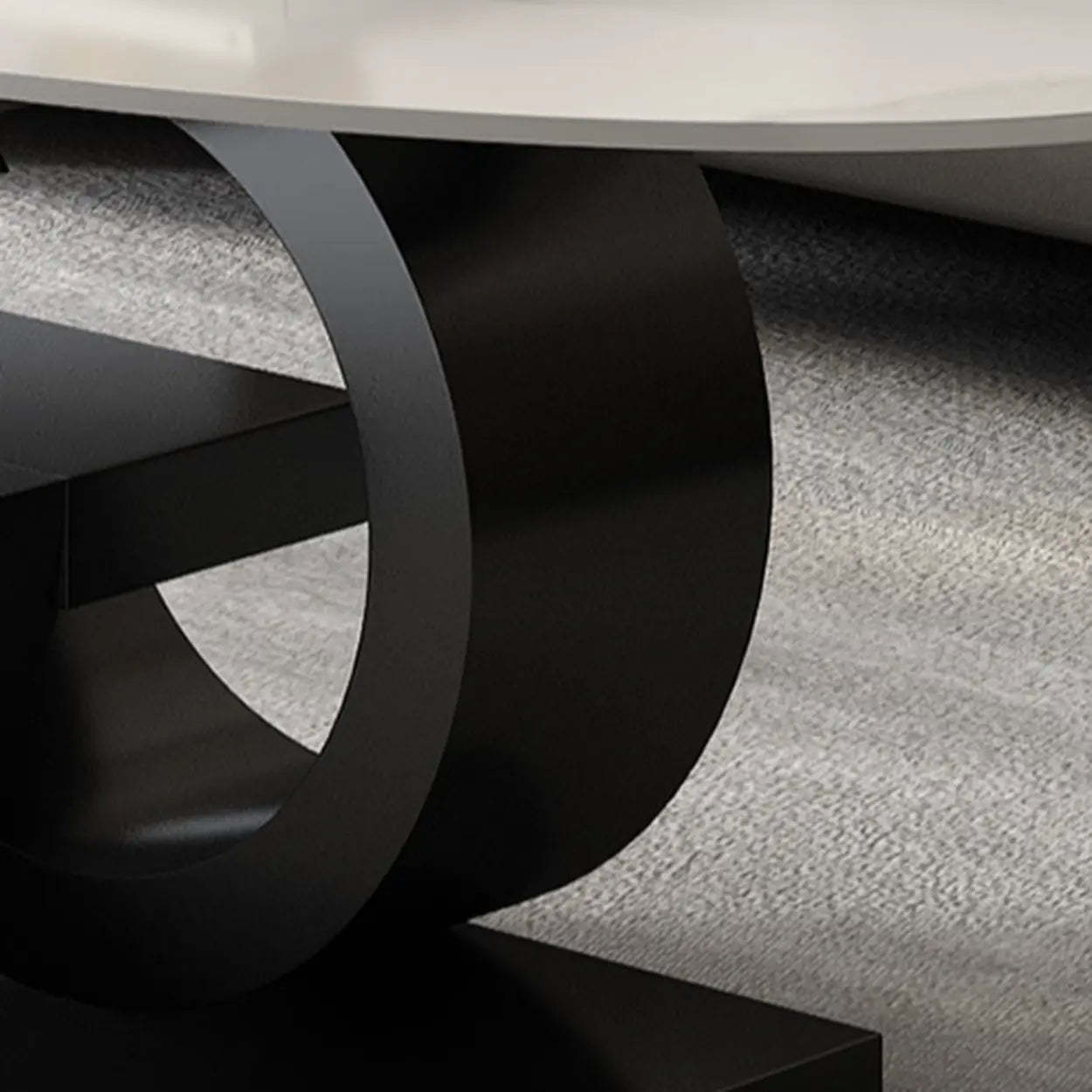 White Stone Oval Abstract Steel Coffee Table — White
