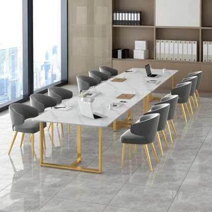 White Stone Rectangular Gold-Sled Conference Table — Without Chairs