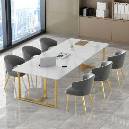 White Stone Rectangular Gold-Sled Conference Table — Without Chairs