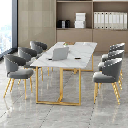 White Stone Rectangular Gold-Sled Conference Table — Without Chairs