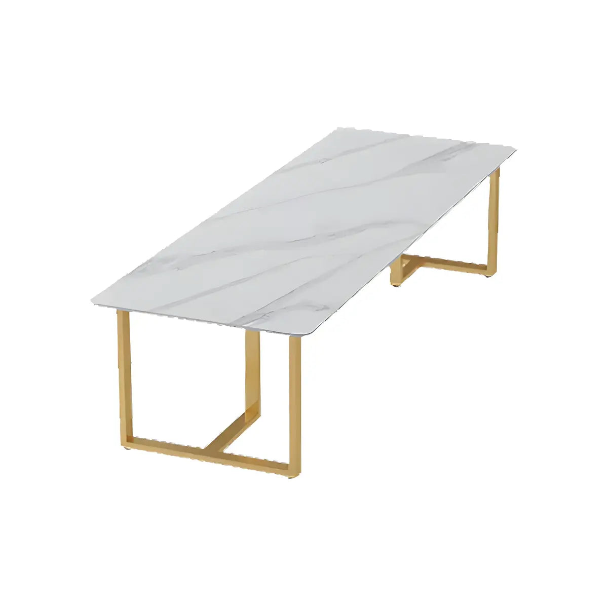 White Stone Rectangular Gold-Sled Conference Table — Without Chairs