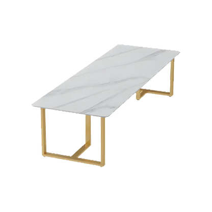 White Stone Rectangular Gold-Sled Conference Table — Without Chairs