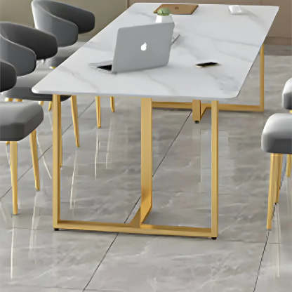 White Stone Rectangular Gold-Sled Conference Table — Without Chairs