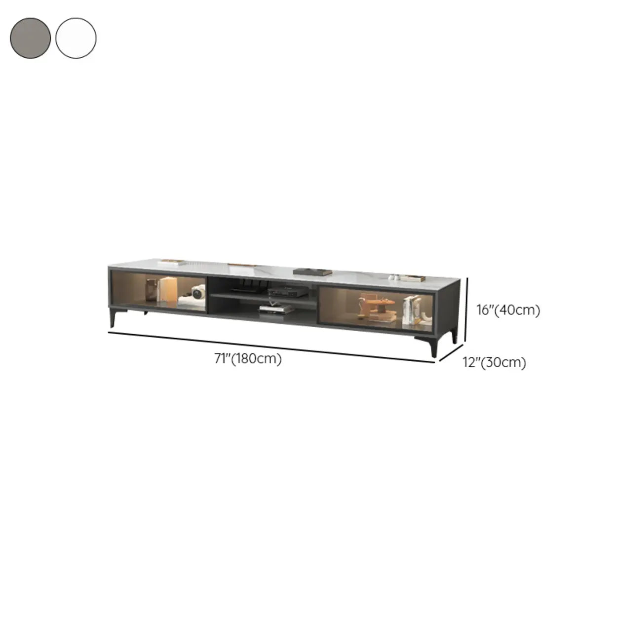 White Stone Rectangular TV Stand with Open Storage