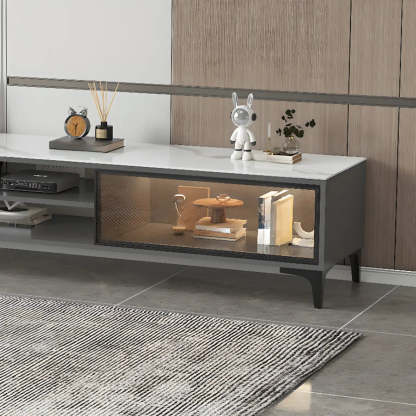 White Stone Rectangular TV Stand with Open Storage