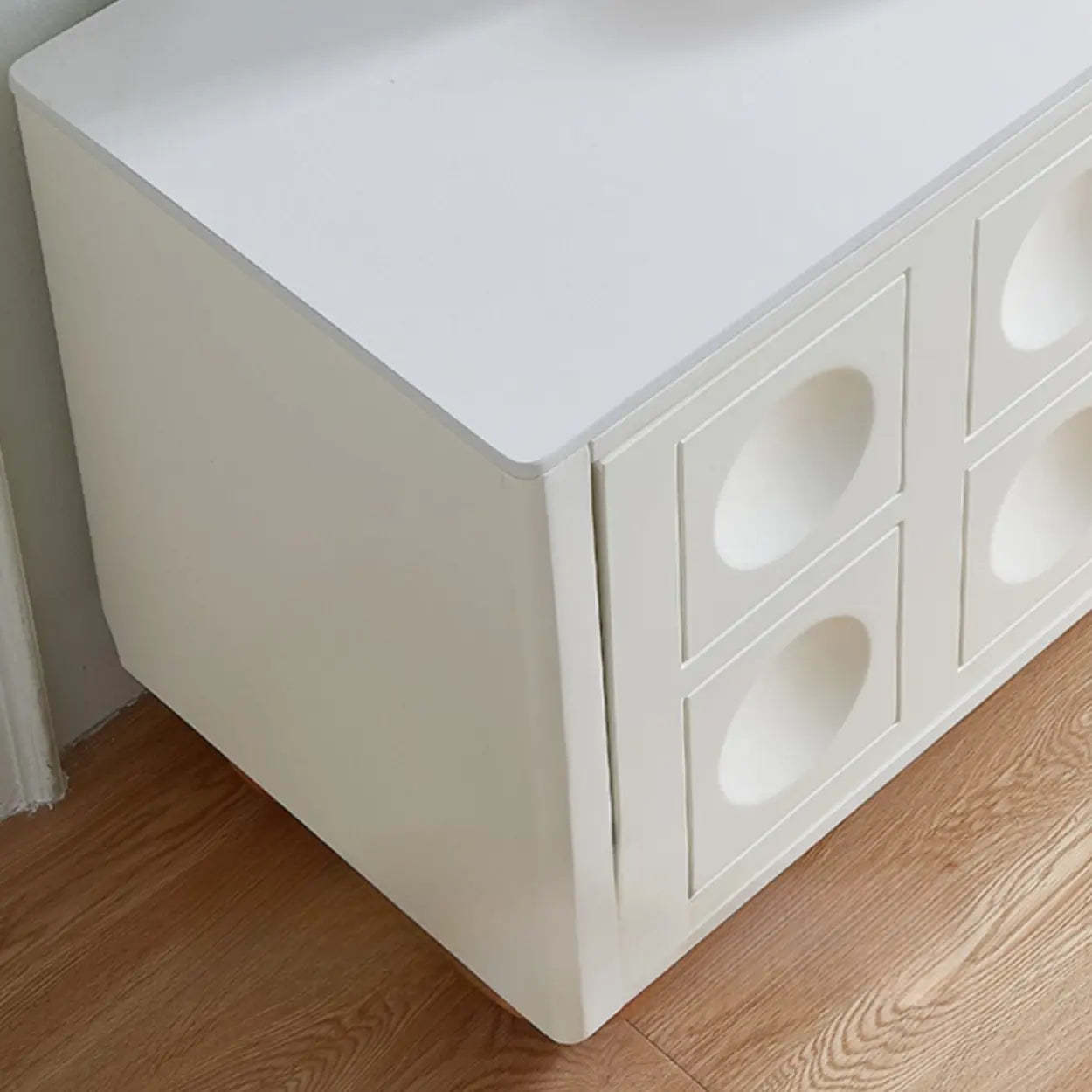 White Stone Shelf Cabinet Long TV Stand