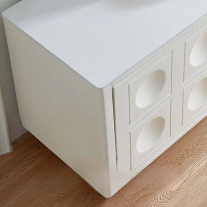 White Stone Shelf Cabinet Long TV Stand