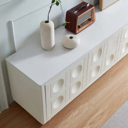White Stone Shelf Cabinet Long TV Stand