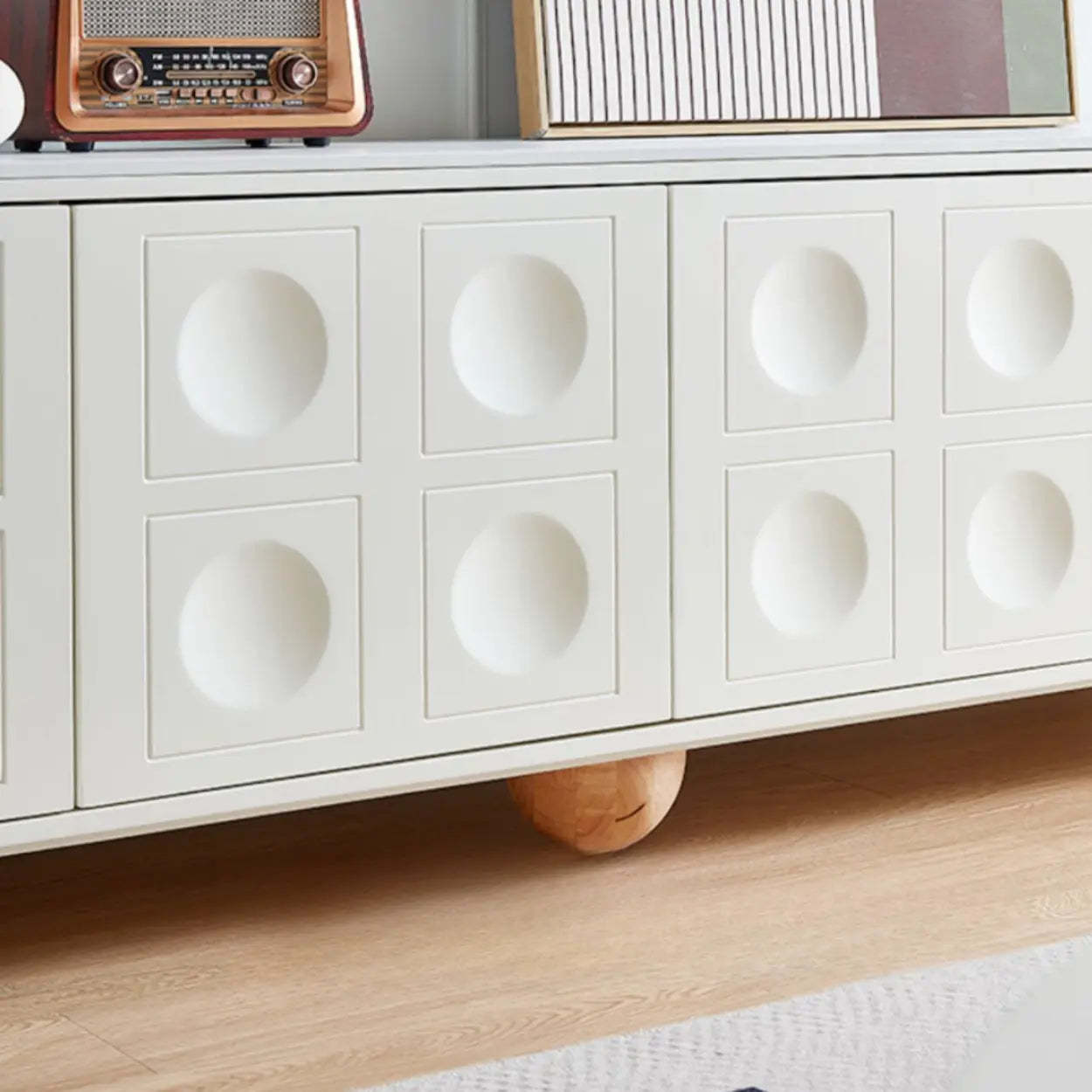 White Stone Shelf Cabinet Long TV Stand