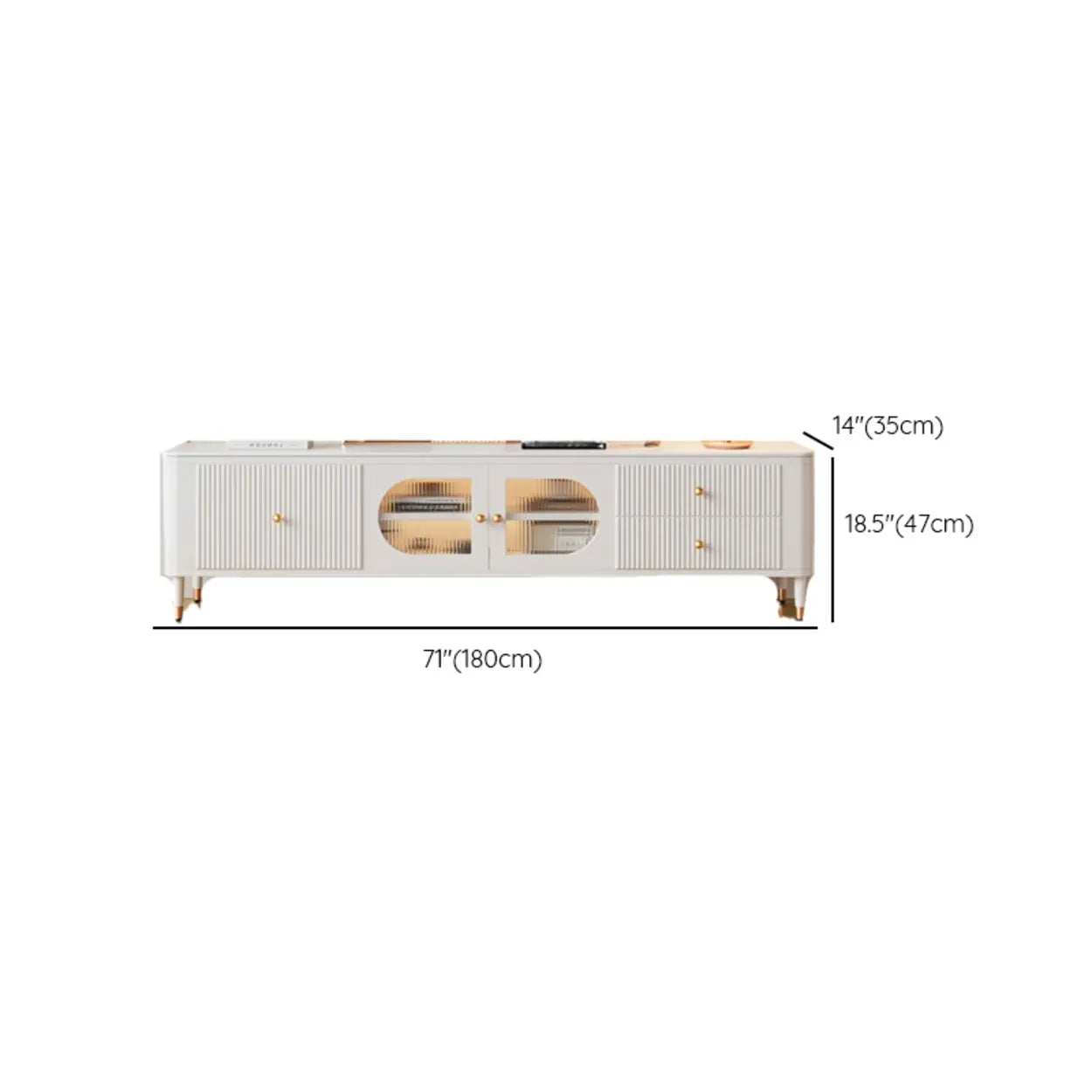 White Stone Rectangular Storage TV Stand with Lighting