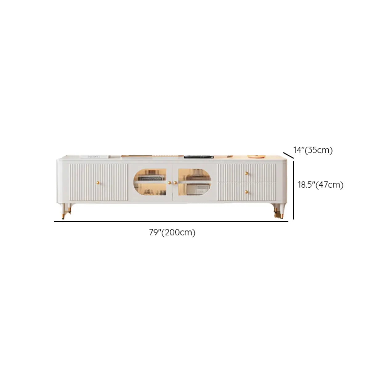 White Stone Rectangular Storage TV Stand with Lighting