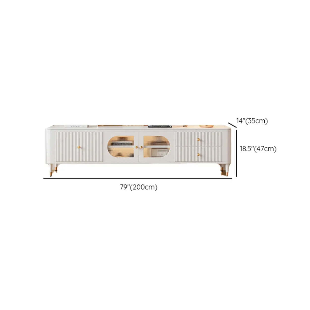 White Stone Rectangular Storage TV Stand with Lighting