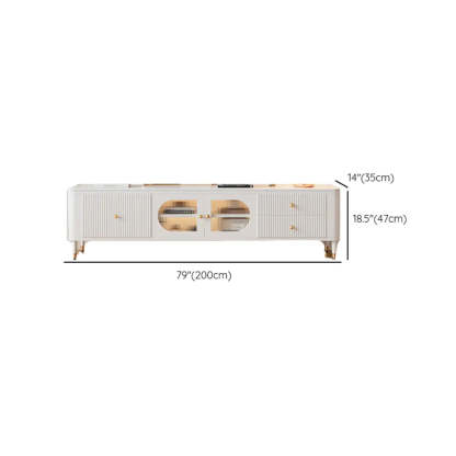 White Stone Rectangular Storage TV Stand with Lighting
