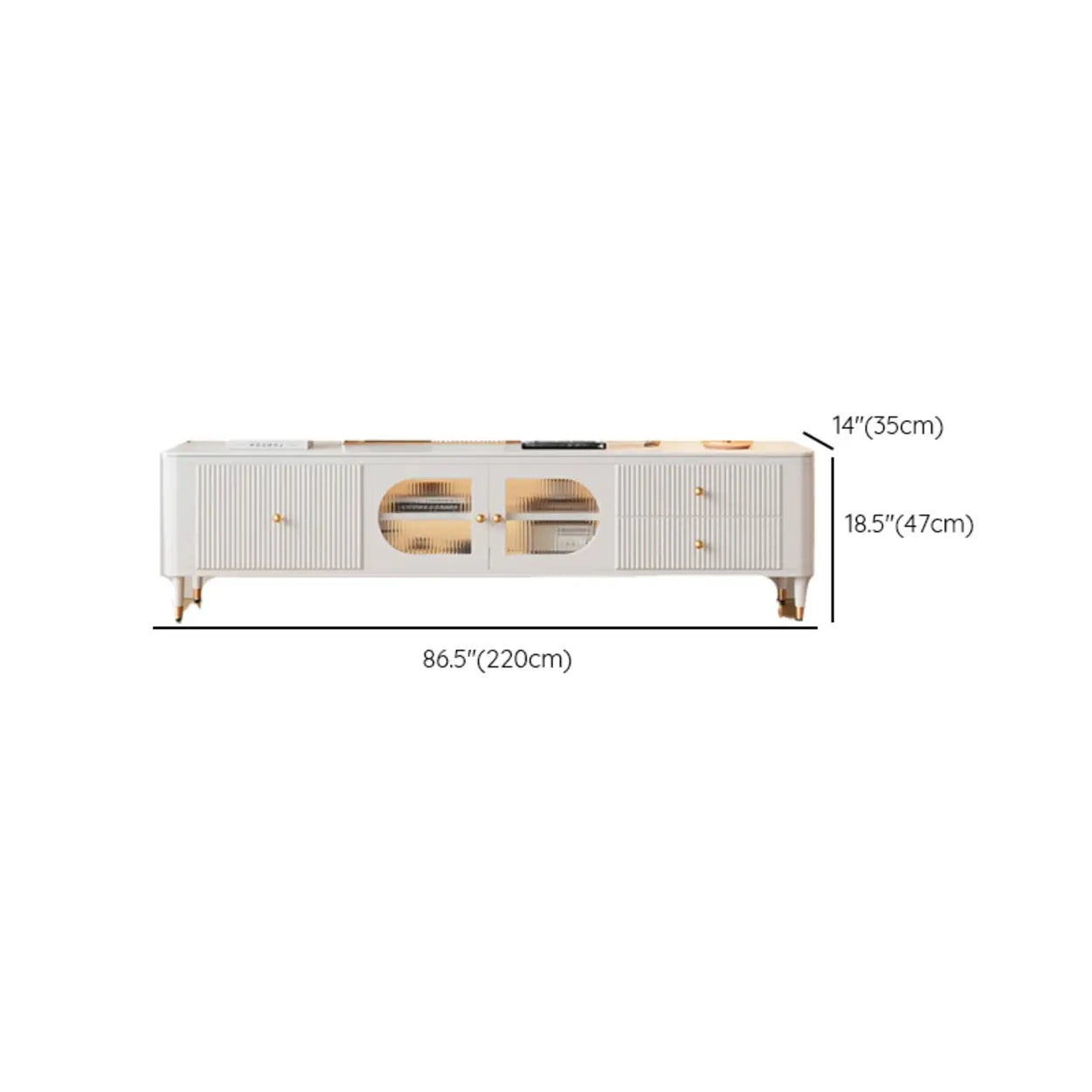 White Stone Rectangular Storage TV Stand with Lighting