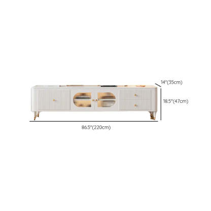 White Stone Rectangular Storage TV Stand with Lighting