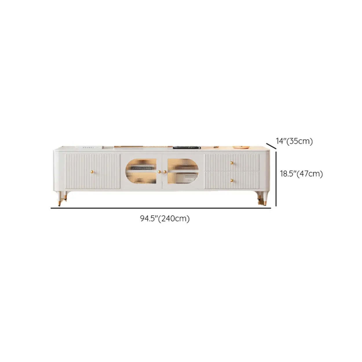 White Stone Rectangular Storage TV Stand with Lighting