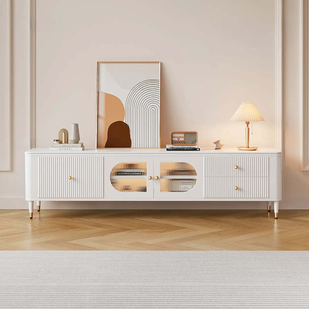 Modern stand rectangular white stone tv stands — 71" L x 14" W x 19" H