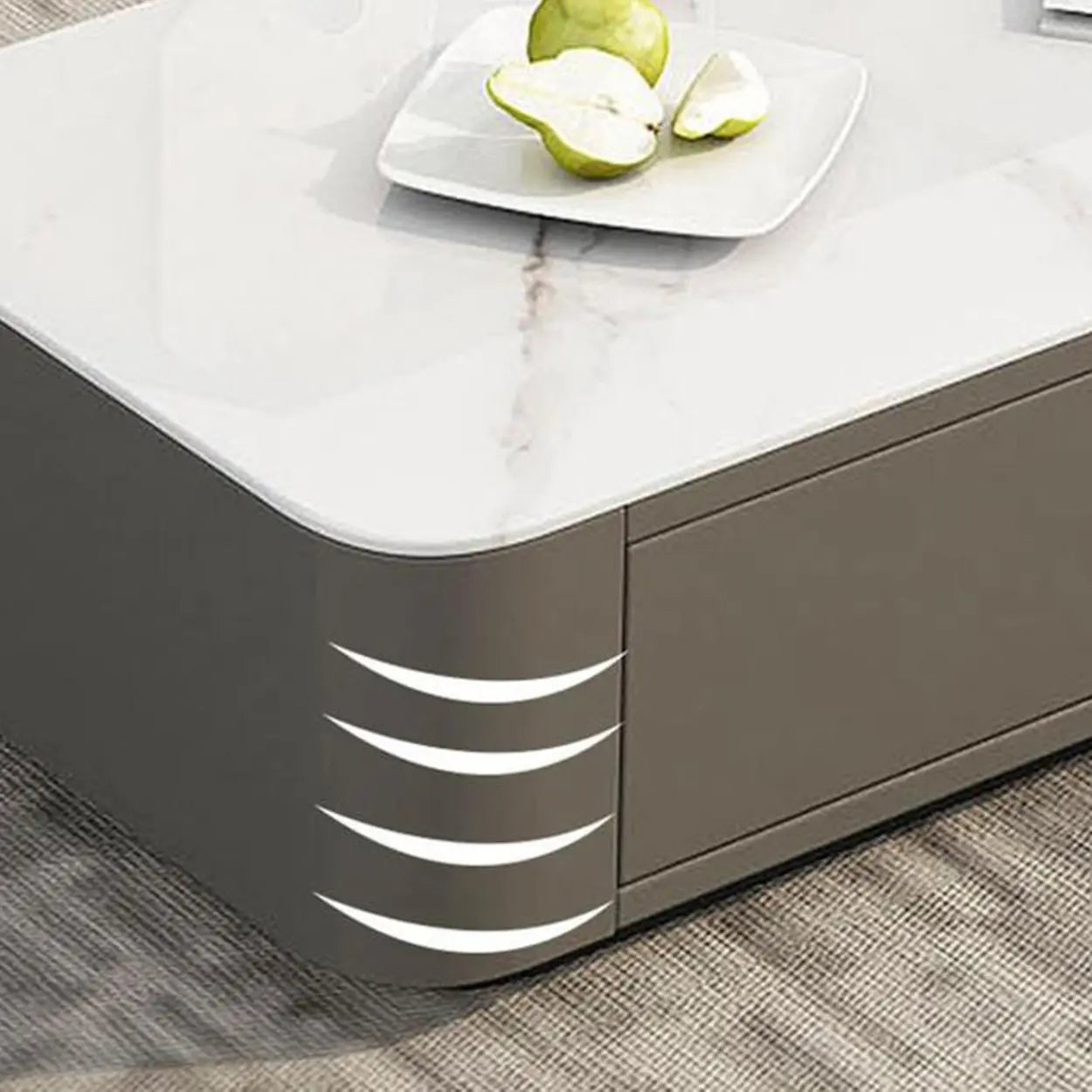 White Stone Rectangular Block-Base Coffee Table with Drawers — Orange