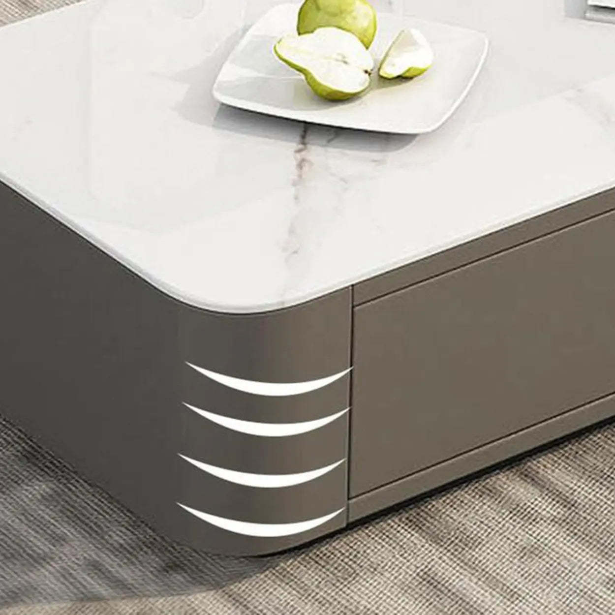 White Stone Rectangular Block-Base Coffee Table with Drawers — Orange