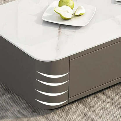 White Stone Rectangular Block-Base Coffee Table with Drawers — Orange
