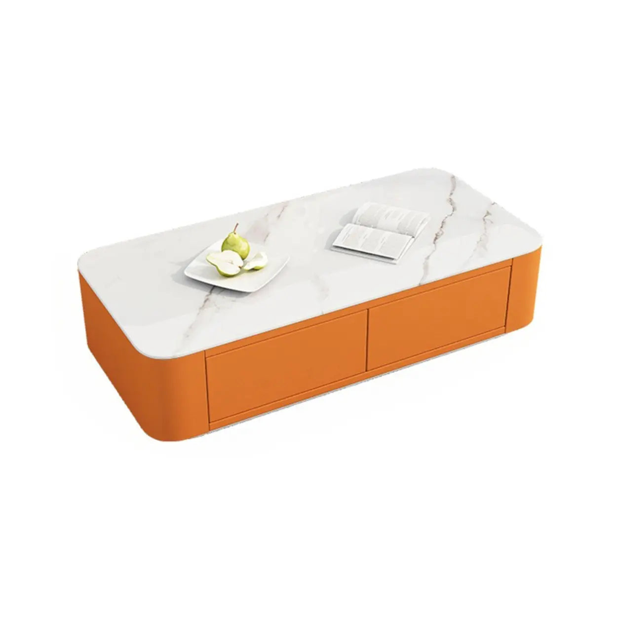 White Stone Rectangular Block-Base Coffee Table with Drawers — White