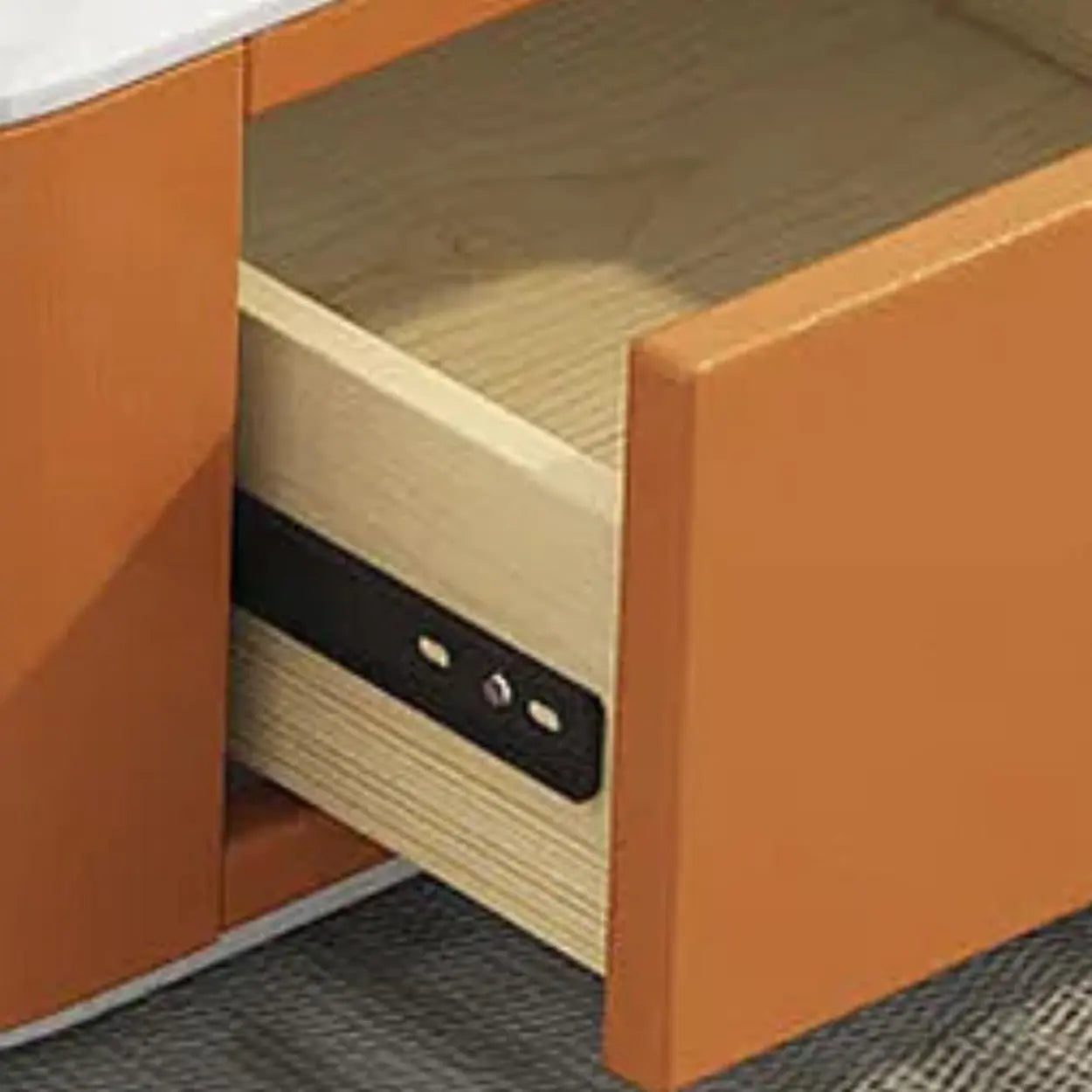 White Stone Rectangular Block-Base Coffee Table with Drawers — Orange