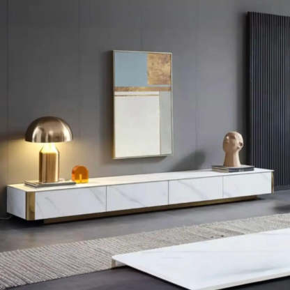 White Stone Rectangular Enclosed Storage TV Stand