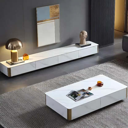 White Stone Rectangular Enclosed Storage TV Stand