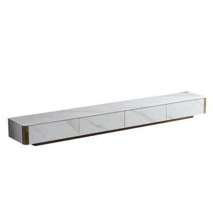 White Stone Rectangular Enclosed Storage TV Stand
