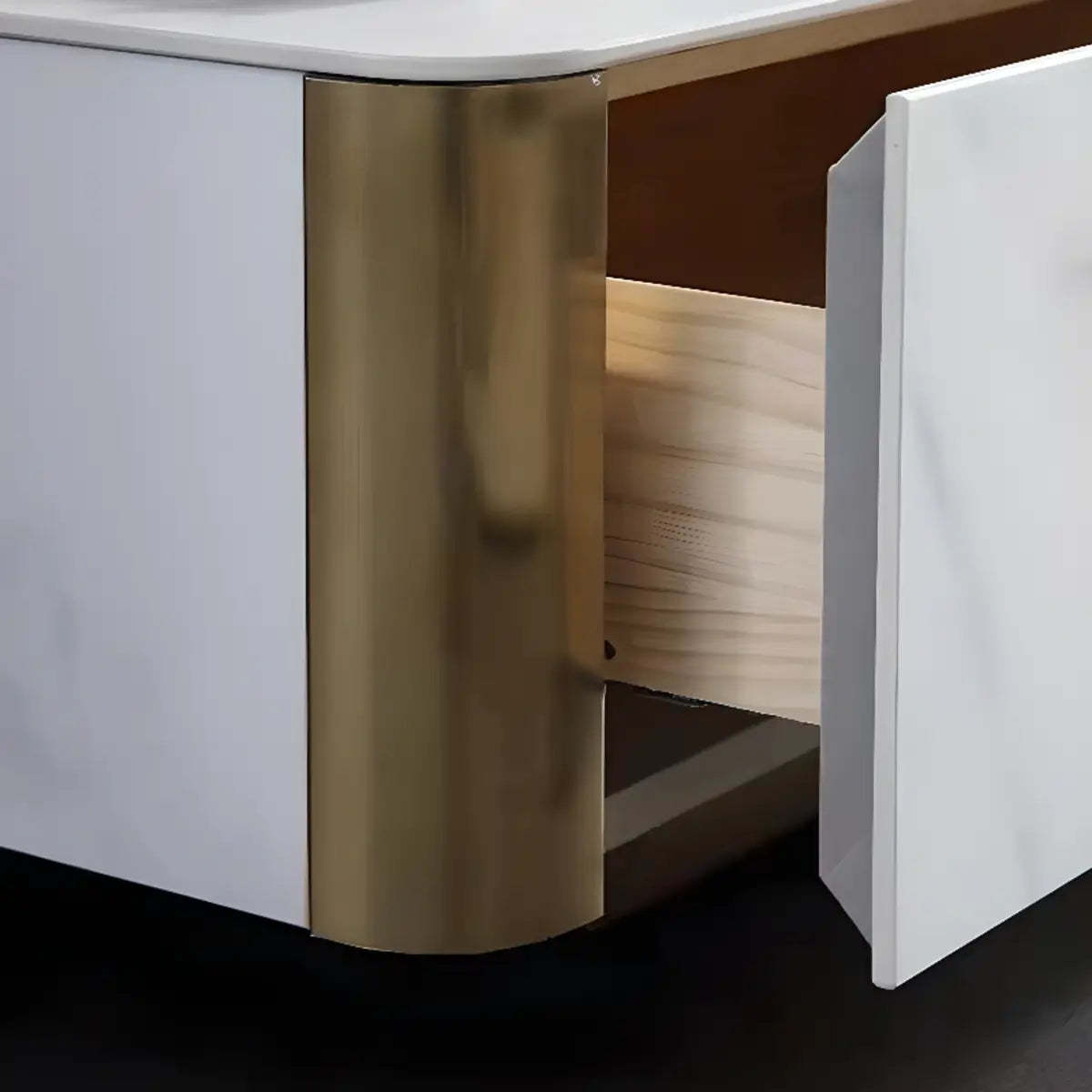 White Stone Rectangular Enclosed Storage TV Stand