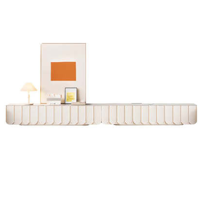 White Stone Rectangular Long TV Stand