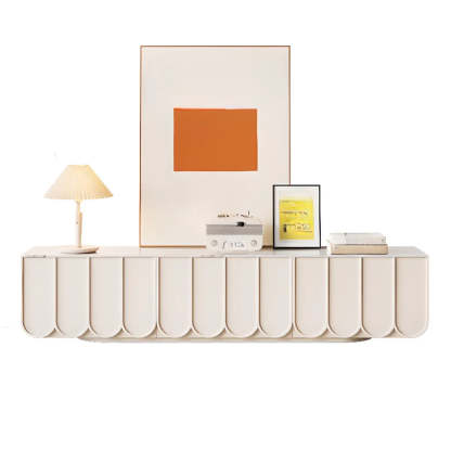 White Stone Rectangular Long TV Stand