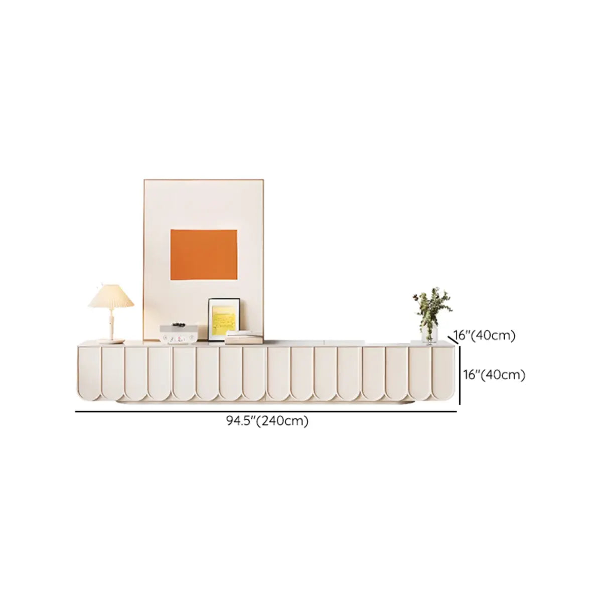 White Stone Rectangular Long TV Stand